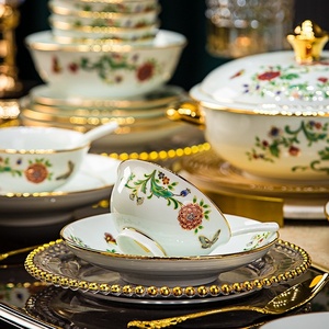 Vaisselle en porcelaine fine Jingdezhen, bols à bord doré, bols en céramique pour la maison, ensembles cadeaux, assiettes de dîner, vente en gros - Product Image 4