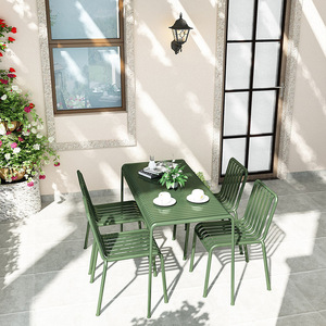 Outdoor Metal <b>Dining</b> Table And Chair <b>Set</b> Rectangular Weather Resistant Contemporary Patio Furniture For 4 People - Product Image 4