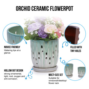 Juego de Macetas de Cerámica MDJ, Redondas, Verdes y Blancas, Estilo Americano Moderno, Macetas para Interiores y Exteriores con Orificio de Drenaje, para Uso en el Hogar y el Jardín - Product Image 5