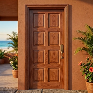 Puerta Principal Clásica de 8 Paneles de Madera de Caoba Sólida con Marco de Arquitrave - Product Image 5