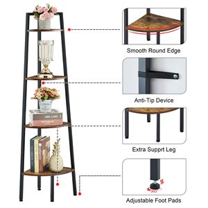 4 Tiers <strong>Triangle</strong> Shaped Industrial <strong>Wooden</strong> Storage Book <strong>Shelf</strong> With for Living Room Bedroom Warehouse Shelving - Product Image 1