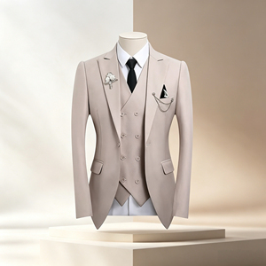 Abito da <span class=keywords><strong>uomo</strong></span> slim-fit a tre pezzi con perline, monopetto, collo a revers, in poliestere, per matrimonio, sposo, testimone o abito da lavoro - Product Image 1