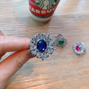 Wholesale <b>Dainty</b> Jewelry Eco-friendly Copper Brass 10*12mm Multicolor Cubic Zirconia Adjustable Flower Adjustable <b>Ring</b> for Women - Product Image 5