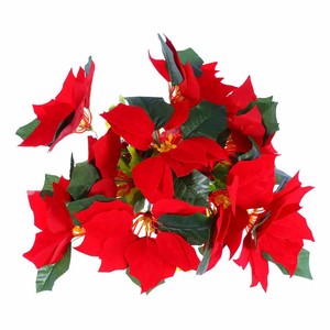 Flores de Pascua Artificiales de Seda Rojas para Navidad, Ramilletes de Pascua Artificiales, Flores Rojas de Navidad, 7 Cabezas, Pascua de Terciopelo - Product Image 2