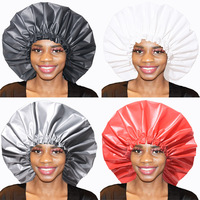 Satin noir Extra Large femmes monocouche décontracté quatre saisons élastique EVA bonnet de douche étanche