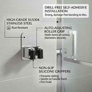 <strong>Mop</strong> Hook Perforation-free Durable Self-Adhesive <strong>Wall</strong> Mounted Stainless Steel Bathroom <strong>Mop</strong> Clip Hanger Holder <strong>Mop</strong> Hook for Home - Product Image 1