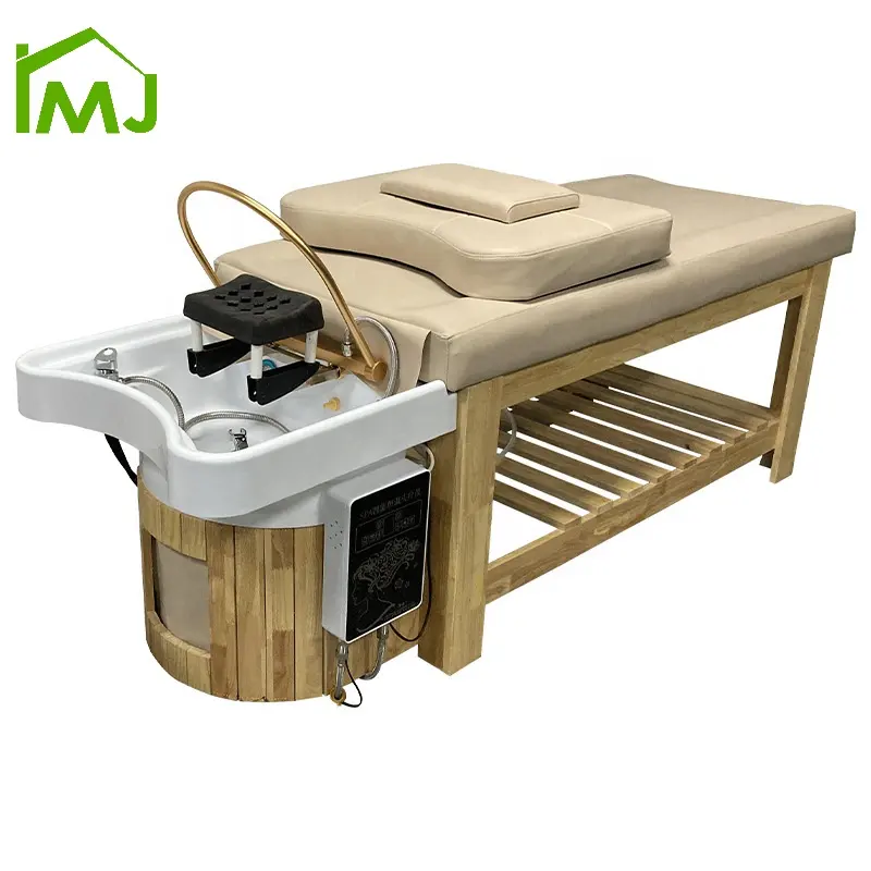 Salón de madera maciza Marco de lavado de pelo tailandés masaje cama cabeza spa champú cama