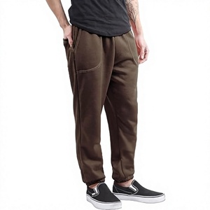 Pantalon de jogging décontracté en coton marron pour homme, taille élastique, poches latérales, tricoté mi-lourd pour l'automne - Product Image 1