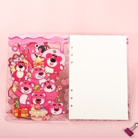 Carnet à feuilles mobiles A7 en acrylique et pulpe de bois, motif dessin animé mignon : Fille, Fraise, Petit Ours