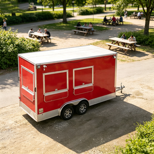 Remolque Comercial de Comida con Múltiples Ventanas, Mostrador Plegable y Parrilla para Bratwurst y Pretzels para Jardín de Cerveza en Múnich - Product Image 1