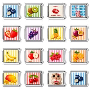 Venta al por mayor: Abalorios italianos de acero inoxidable de 9 mm con diseño de frutas coloridas para pulseras, ideales para hacer joyas DIY, regalo. - Product Image 2