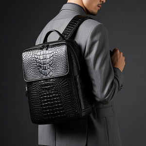 На заказ из натуральной коровьей кожи с узором из крокодиловой кожи, модная черная мужская деловая дорожная сумка для ноутбука, рюкзаки для работы - Product Image 5