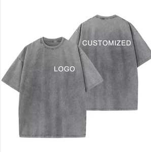 T-shirt gris surdimensionné pour homme, manches courtes, col rond, en jersey de coton, décontracté, avec impression de lettres et logo personnalisé sur le devant - Product Image 1