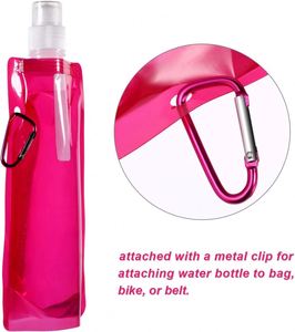 Custom Logo Lightweight <b>Collapsible</b> <b>Water</b> Pouch Reusable Drinking Bag with Carabiner for Walk Run Events - Product Image 3