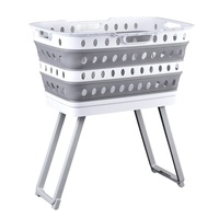 Cesto de Roupa Suja Retangular Vertical Portátil de Plástico Impermeável com Pernas Dobráveis e Três Camadas para Armazenamento no Banheiro