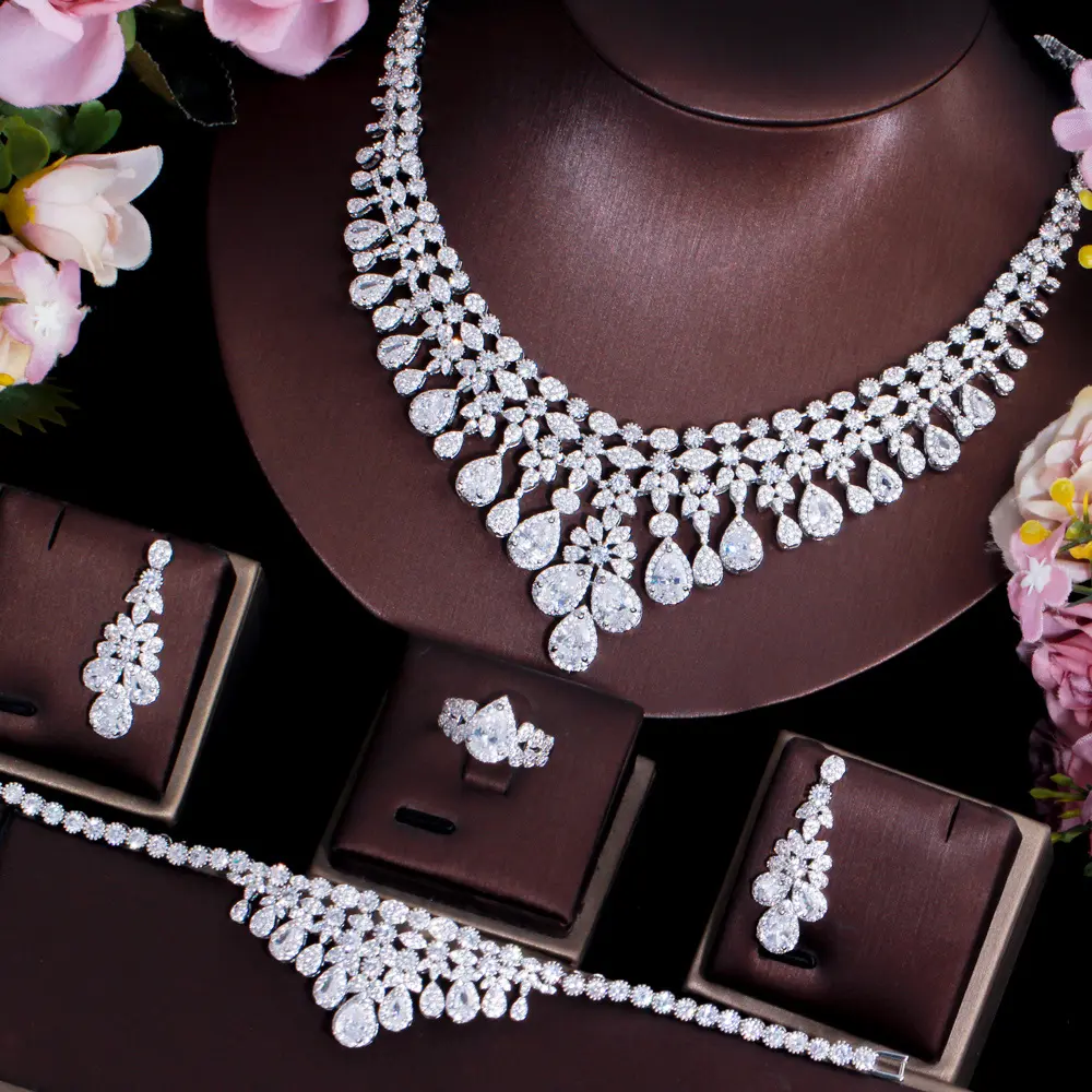 4 Stück Saudi-Arabien Halskette Zirkonia Super Big Luxus Schmuck Set für Frauen Hochzeit Dubai Braut schmuck Set