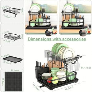 Escurridor de Platos de 2 Niveles, Escurridor Multifuncional con Bandeja de Drenaje para Encimera de Cocina - Product Image 6
