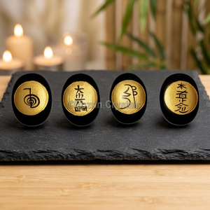 Best Seller Good Quality Black Jasper Reiki Engraved Set Rozrincrystals.com Model Rkset-07 From Gujarat - Product Image 2