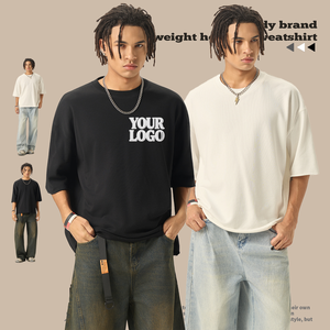 Camiseta de corte holgado de 280 g, talla europea, logotipo personalizado, fabricación al por mayor, camiseta corta ancha de color liso, impresión DTF al por mayor - Product Image 5