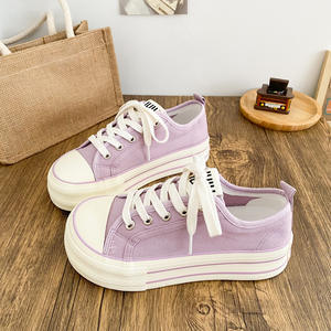 Chaussures en toile à semelle épaisse pour femmes avec lacets, chaussures décontractées pour étudiants du campus, chaussures de marche en plein air pour filles, style toile - Product Image 3