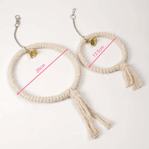 Yuvarlak makrome dokuma halat salıncak asılı kuş levrek standı papağan kafes dekor tırmanma oyuncaklar çan ile - Product Image 2