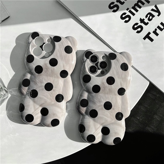 Cartoon 3D Polka Dot Bear Pattern Luxury TPU Waterproof Shockproof Mobile Phone Case for 16-11 Pro Max