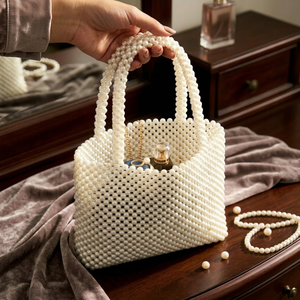 Fashionable Pearl Beaded Hand Bag for Women Handmade Designer Evening <b>Purse</b> Wedding Bridal Party Wear Ethnic <b>Accessories</b> - Product Image 1