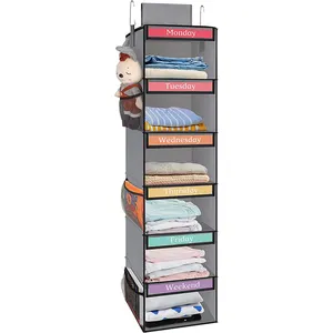 Custom 6-Shelf Hanging Closet Organizer Hanging Shelves With Weekly Label For Closet Storage Box With Hook