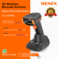 Lecteur de codes-barres sans fil portable puissant HENEX HC-4208SRC 2D QR OCR avec fonction de numérisation automatique USB et station de charge