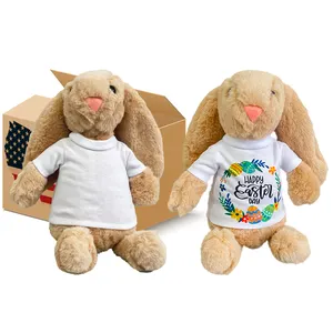 DIY cute super soft pink white grey khaki blank sublimation rabbit toy with white removeable T shirt For Heat Press Printing
