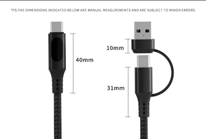 <span class=keywords><strong>2</strong></span> in 1 USB A <span class=keywords><strong>to</strong></span> Type C <span class=keywords><strong>to</strong></span> C 3A PD急速充電ケーブル、スマートスクリーンディスプレイ付き、発光LEDナイロン編み込み、480 Mbpsデータケーブル - Product Image 2