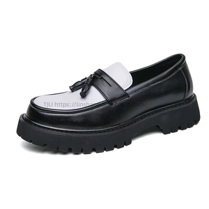 New Men's Low-Top Thick-Soled <b>Height</b>-<b>Increasing</b> Leather <b>Shoes</b> Korean Style Contrasting Color Tassel Fashion Young Men's <b>Shoes</b> - Product Image 5