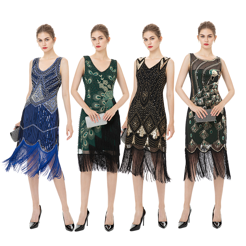 1920s Vintage Gatsby Flapper Beaded Evening Dress - Elegant Knee-Length  Party Wear for Retro Style Events