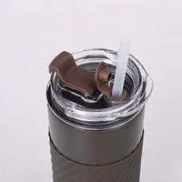 Gobelet isotherme à double paroi avec logo personnalisé JUNVOY, poignée en silicone antidérapante, tasse à café en acier inoxydable, mug de voyage avec couvercle