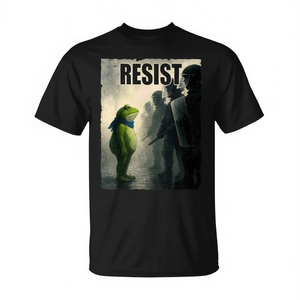 T-shirt noir à manches courtes et col rond pour homme, motif 'Resist Frog Protest', pour activités promotionnelles, impression sérigraphique - Product Image 2