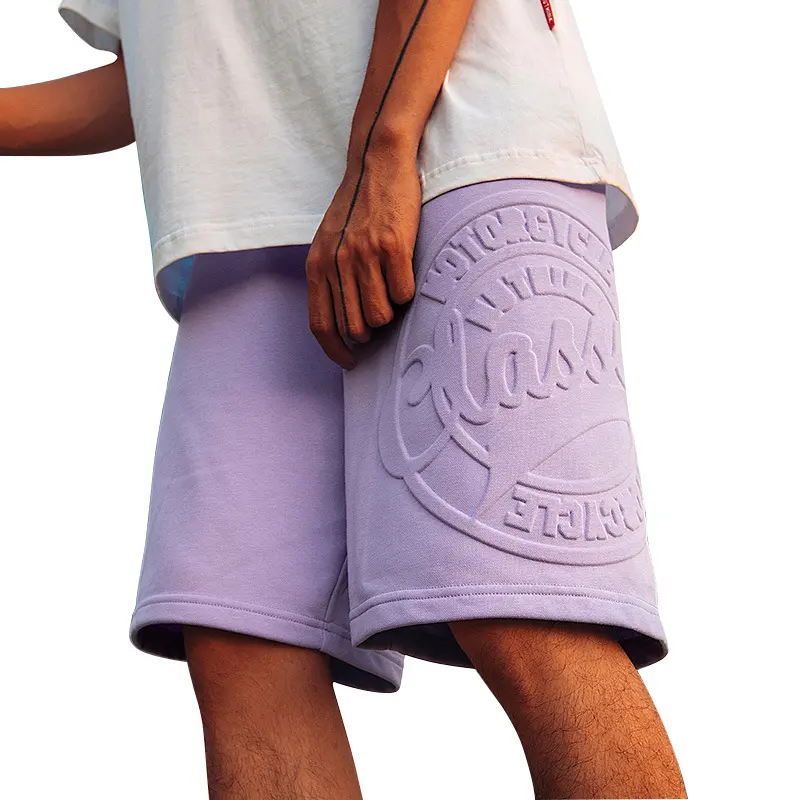 Mens Summer 3D Embossed Logo Biker Shorts Set Cotton Custom Workout Short Pants OEM Fleece Gym Sweat Cargo Men Shorts