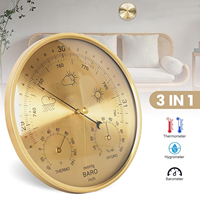 Termometer, Barometer, Higrometer Gantung Dinding 3-in-1 untuk Semua Musim |   Stasiun Cuaca Akurat 130mm Emas
