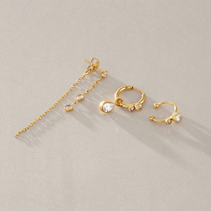 JD Juego de Pendientes 3 en 1 de Acero Inoxidable con Oro de 18K y Circonitas, con Diseño de Borla Delantera y Trasera, Lágrima y Huggie, de Clip, Hipoalergénicos, Joyería Fina para Regalo - Product Image 5