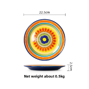 Assiette en céramique américaine Assiette ronde à steaks et pâtes Assiette plate peinte Assiette de <span class=keywords><strong>restaurant</strong></span> thaïlandais de 9 pouces - Product Image 4