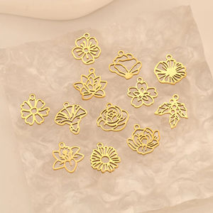 Espejo pulido 12 meses de nacimiento flor encantos Acero inoxidable Rosa amapola acebo lirio de agua colgantes joyería hacer hallazgos - Product Image 5