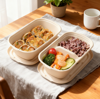 Premium Wegwerp Bagasse Afhaallocatie Eetbak Duurzaam 850/1000ml 2-Vaks Voedselcontainer met Deksel
