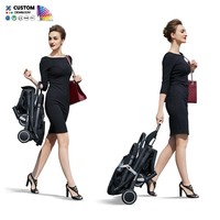 Poussette de voyage compacte pliable en alliage d'aluminium léger et lin avec amortisseur à quatre roues
