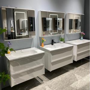 Moderno 2 <span class=keywords><strong>cassetti</strong></span> <span class=keywords><strong>bagno</strong></span> vanità LED luce Smart <span class=keywords><strong>specchio</strong></span> <span class=keywords><strong>bagno</strong></span> mobiletto <span class=keywords><strong>con</strong></span> lavandino <span class=keywords><strong>specchio</strong></span> di vetro - Product Image 1
