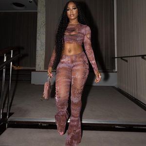 Ensemble 2 pièces personnalisé 2026 pour femme : Haut moulant en maille à col montant et pantalon élastique transparent sexy pour clubbing - Product Image 5