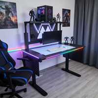 Mesa de Juego Profesional RGB de Alta Calidad para Deportes Electrónicos con Altura Ajustable, Estructura de Acero y Superficie de Fibra de Carbono