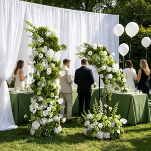 Arreglo Floral de Rosas y Hortensias Artificiales Blancas y Verdes, Perfecto para Fondos de Boda Lujosos y Decoraciones de Mesa - Product Image 2