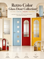 Porte intérieure battante arquée sur mesure en verre alu pastel vibrant, avec verre cannelé pour l'intimité, étanche, style Mid-Century Modern pour hôtel