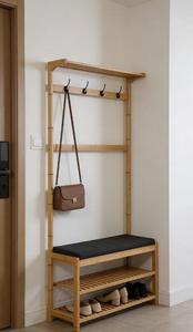 Mueble Zapatero Moderno y Elegante <span class=keywords><strong>para</strong></span> Entrada o Pasillo con Banco y <span class=keywords><strong>Perchero</strong></span>, Estante de Almacenamiento de Bambú <span class=keywords><strong>para</strong></span> Ropa - Product Image 2