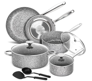 Set <span class=keywords><strong>di</strong></span> pentole e padelle da <span class=keywords><strong>10</strong></span> pezzi, con rivestimento in granito, adatto per applicazioni super antiaderenti, compatibile con sensori. - Product Image 1