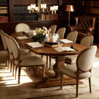 Table et chaises de salle à manger en bois massif de style campagnard américain, style vintage, table ovale de style français vieilli, directement de l'usine